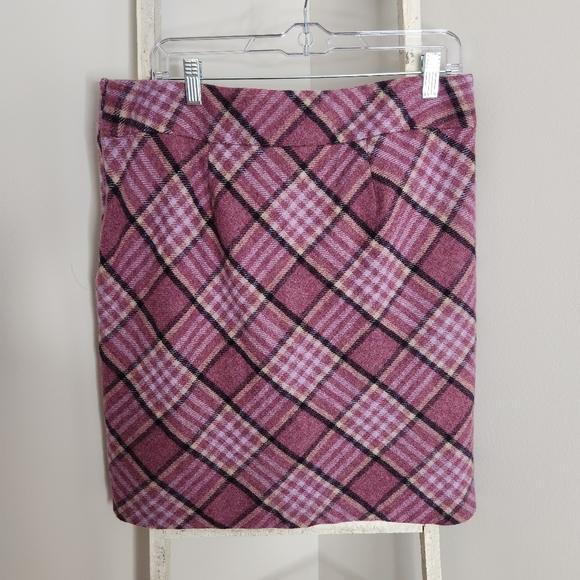 Talbots skirt size 12 purple plaid wool blend side zip knee length - Picture 3 of 6